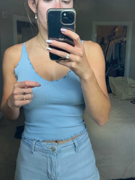 Aura Tops - Aura Light Blue Ribbed V-Neck Tank